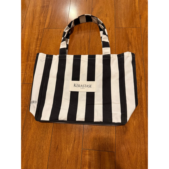 Women's Kérastase Black White Striped Canvas Tote Bag One Size - Picture 3 of 8